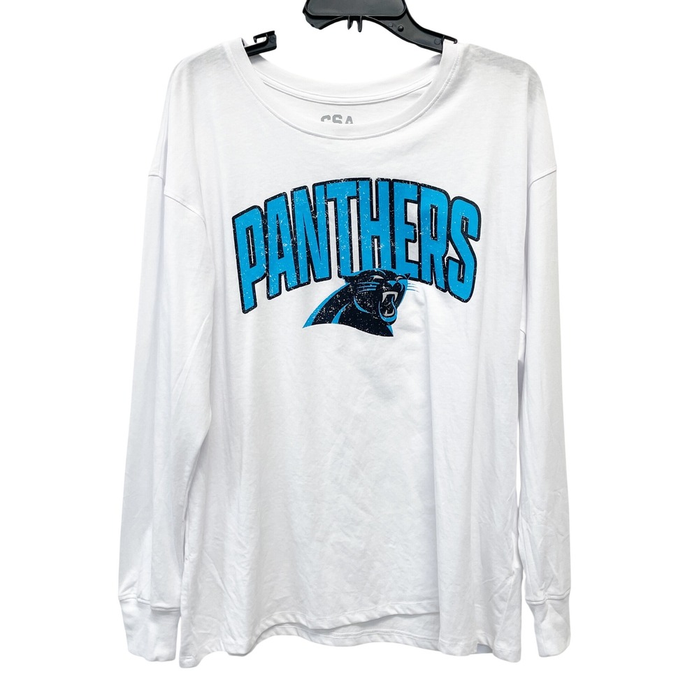 CSA NFL Team Gear White Carolina Panthers Long Sleeve Graphic T-Shirt Size L